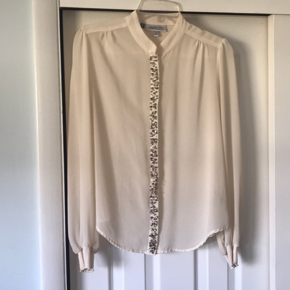 Jennifer Lopez Studded Ivory Blouse Size M